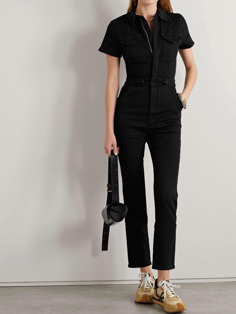 Good American Black Short-Sleeve Utility Jumpsuit